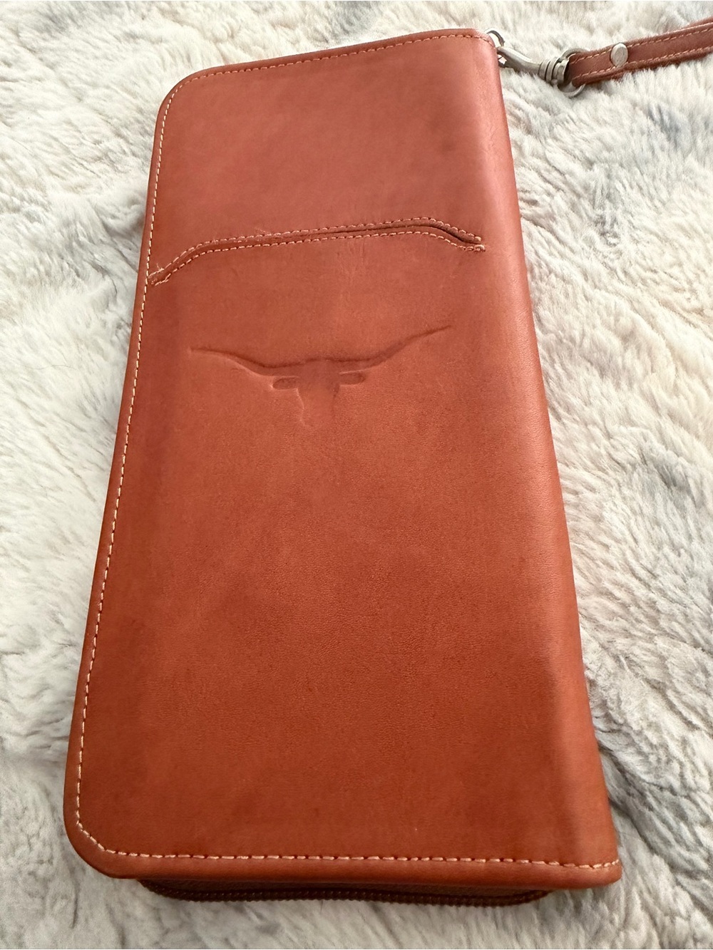 Texas orange Wristlet Key & Card Holder with Embossed Longhorn